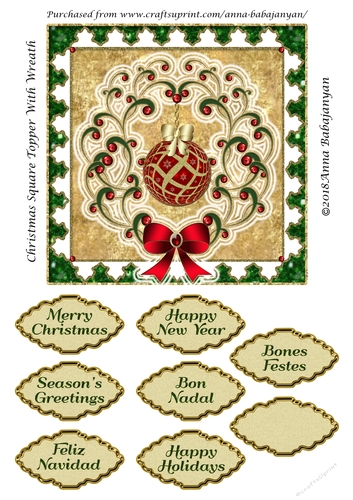 Christmas Square Topper With Wreath