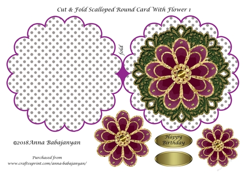 Cut & Fold Scalloped Round Card With Flower 1