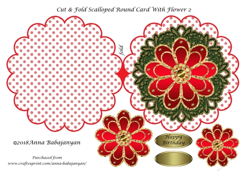 Cut & Fold Scalloped Round Card With Flower 2