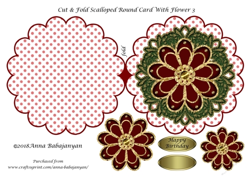 Cut & Fold Scalloped Round Card With Flower 3
