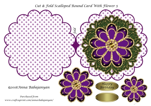 Cut & Fold Scalloped Round Card With Flower 5