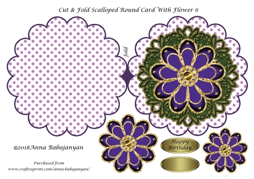 Cut & Fold Scalloped Round Card With Flower 6