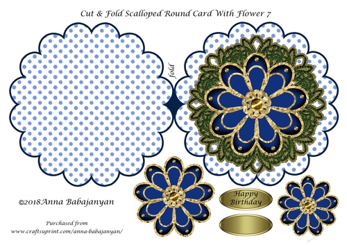 Cut & Fold Scalloped Round Card With Flower 7