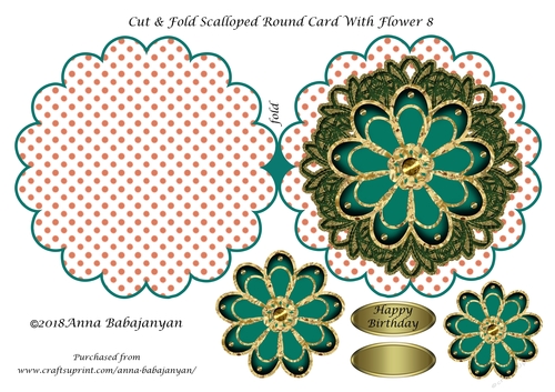 Cut & Fold Scalloped Round Card With Flower 8