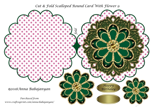 Cut & Fold Scalloped Round Card With Flower 9