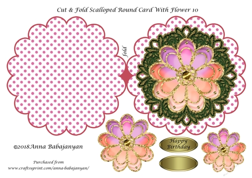 Cut & Fold Scalloped Round Card With Flower 10