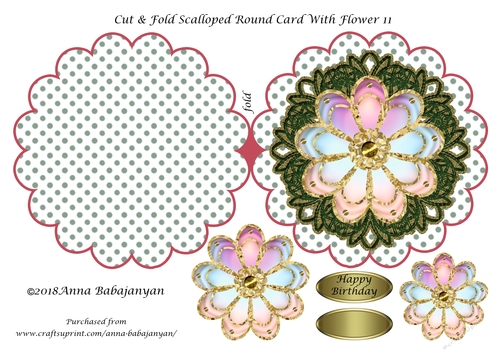 Cut & Fold Scalloped Round Card With Flower 11