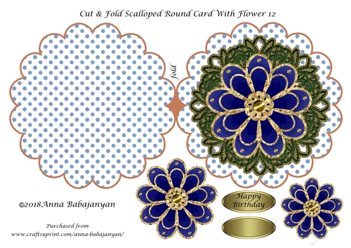 Cut & Fold Scalloped Round Card With Flower 12