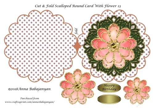 Cut & Fold Scalloped Round Card With Flower 13