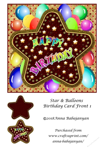Star & Balloons Birthday Card Front 1