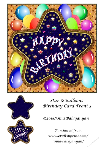 Star & Balloons Birthday Card Front 3