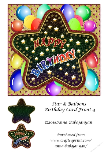 Star & Balloons Birthday Card Front 4