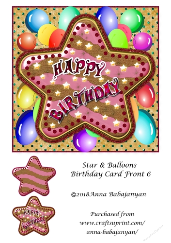 Star & Balloons Birthday Card Front 6