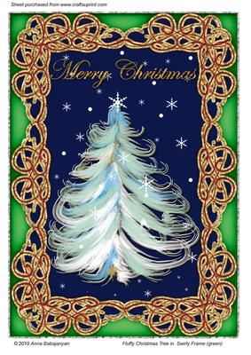 Fluffy Christmas Tree in Swirly Frame (green)