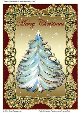 Fluffy Christmas Tree in Swirly Frame (red)
