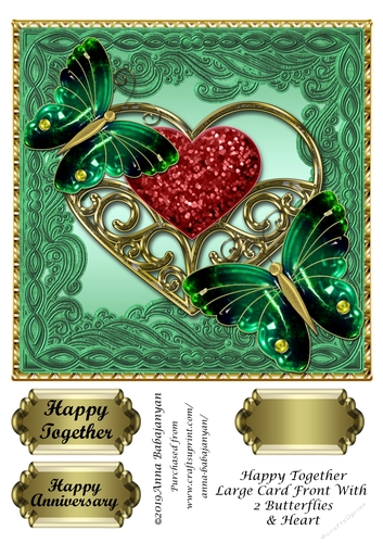 Happy Together Large Card Front With 2 Butterflies & Heart