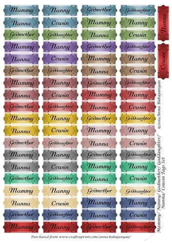 Mammy Nanny Godmother Goddaughter Nanna Cousin Tags Set
