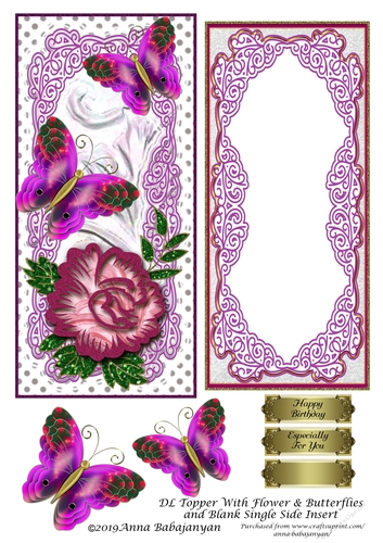 DL Topper With Flower & Butterflies and Blank Single Side Insert