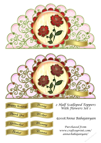 2 Half Scalloped Toppers With Flowers Set 1