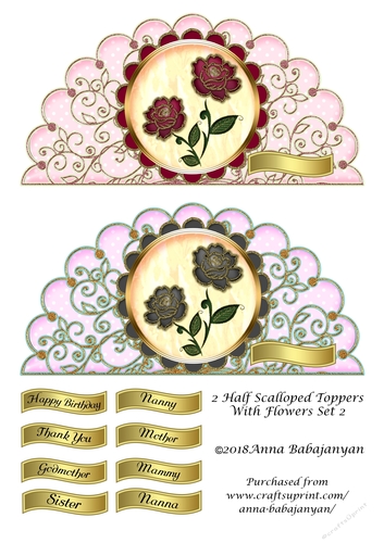2 Half Scalloped Toppers With Flowers Set 2