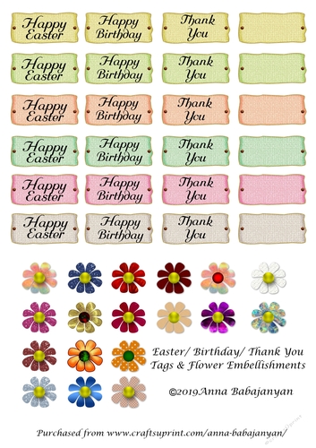 Easter Birthday Thank You Tags & Flower Embellishments