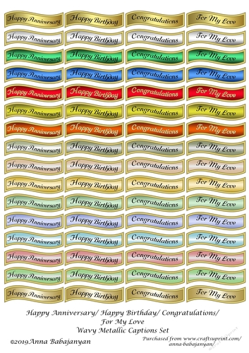 Happy Anniversary Happy Birthday Congratulations For My Love Wavy Metallic Captions Set