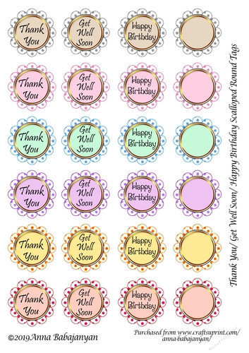 Thank You/ Get Well Soon/ Happy Birthday Scalloped Round Tags