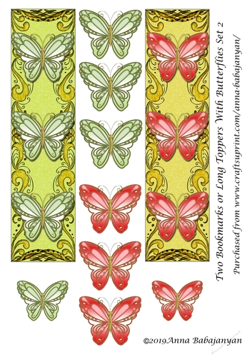 Two Bookmarks or Long Toppers With Butterflies Set 2