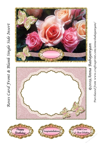 Roses Card Front & Blank Single Side Insert