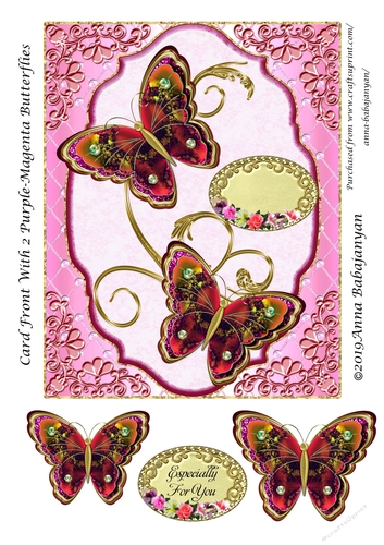 Card Front With 2 Purple-Magenta Butterflies