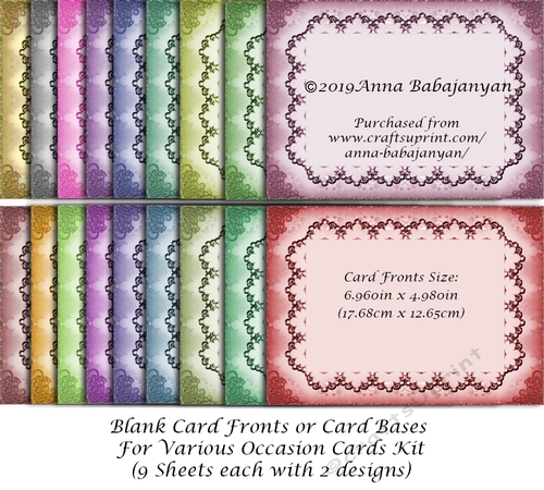 Blank Card Fronts or Card Bases For Various Occasion Cards Kit
