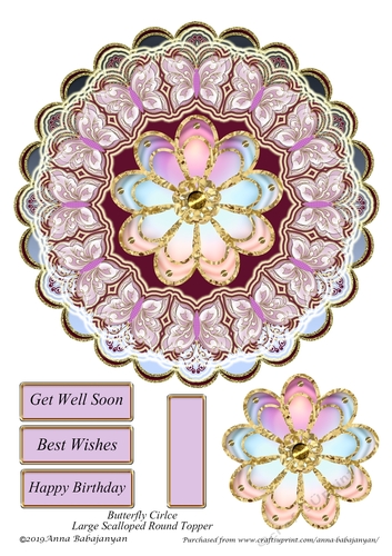 Butterfly Cirlce Large Scalloped Round Topper
