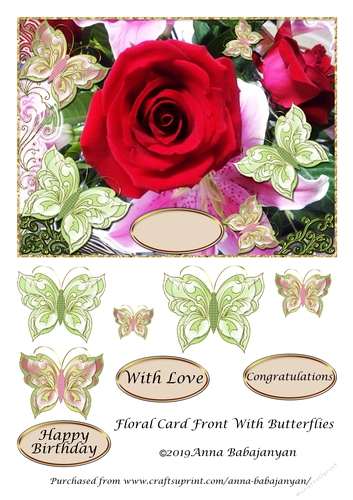 Floral Card Front With Butterflies