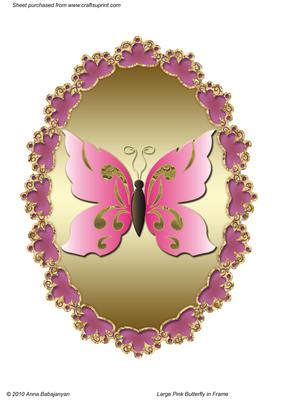 Large Pink Butterfly in Frame