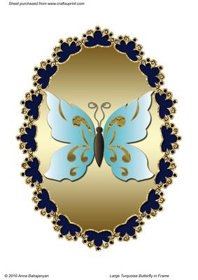 Large Turquoise Butterfly in Frame