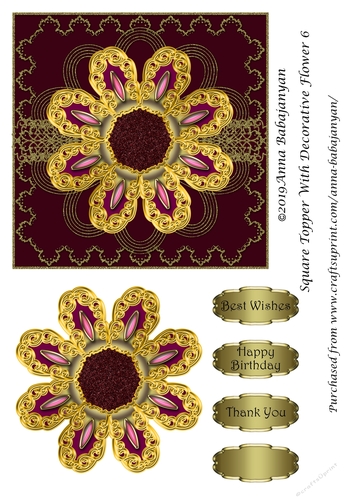 Square Topper With Decorative Flower 6