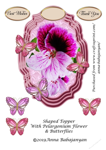 Shaped Topper With Pelargonium Flower & Butterflies