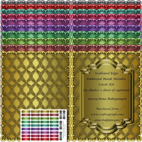 Scalloped Edge Embossed Blank Metallic Cards Kit