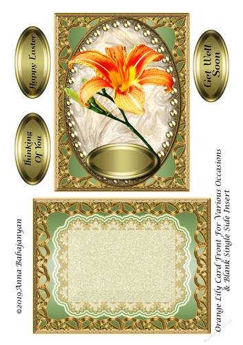 Orange Lily Card Front For Various Occasions & Blank Single Side Insert