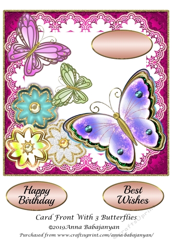 Card Front With 3 Butterflies
