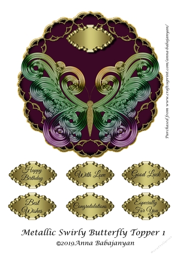 Metallic Swirly Butterfly Topper 1