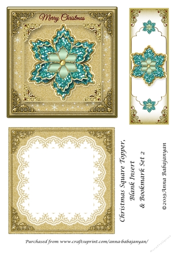 Christmas Square Topper, Blank Insert & Bookmark Set 2