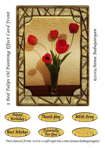 5 Red Tulips Oil Painting Effect Card Front