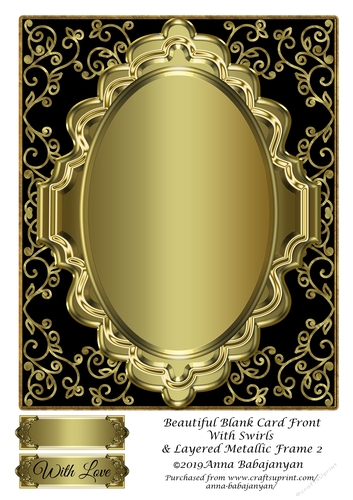 Beautiful Blank Card Front With Swirls & Layered Metallic Frame 2