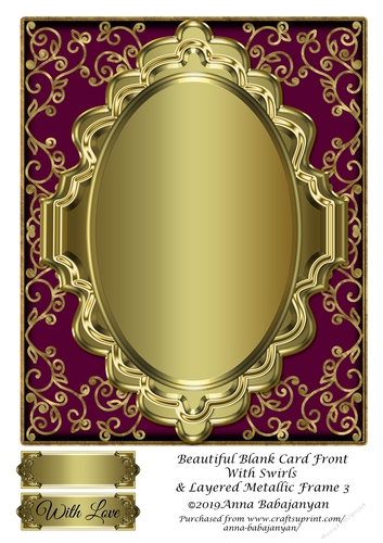 Beautiful Blank Card Front With Swirls & Layered Metallic Frame 3