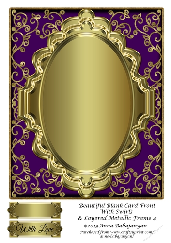 Beautiful Blank Card Front With Swirls & Layered Metallic Frame 4