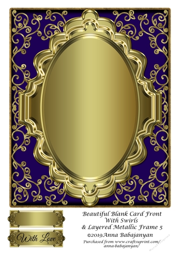 Beautiful Blank Card Front With Swirls & Layered Metallic Frame 5