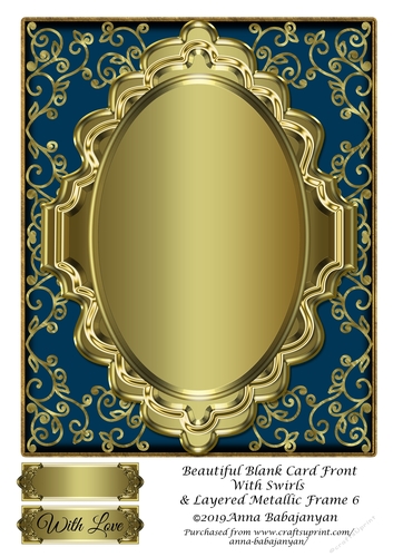 Beautiful Blank Card Front With Swirls & Layered Metallic Frame 6