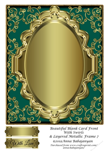 Beautiful Blank Card Front With Swirls & Layered Metallic Frame 7
