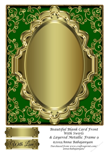 Beautiful Blank Card Front With Swirls & Layered Metallic Frame 9